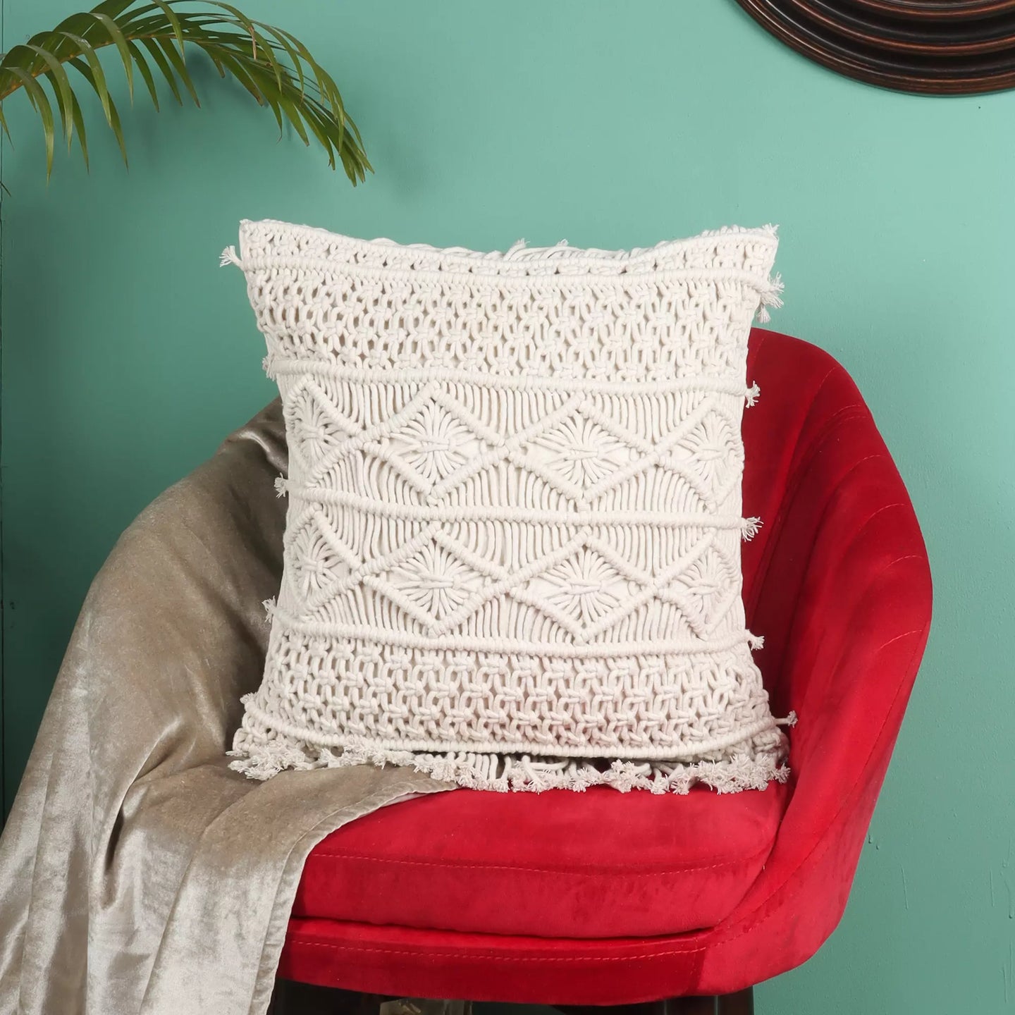 Square Macrame Cushion With Cover 16 x 16 inches - Leechoo